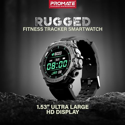 Promate Xwatch-R19, 1.53" Rugged Smart Watch for Men with BT Calling, Water Resistant, AI Voice Assistance, 100+Modes & Faces, 360+ Hrs Long Battery - Image 2