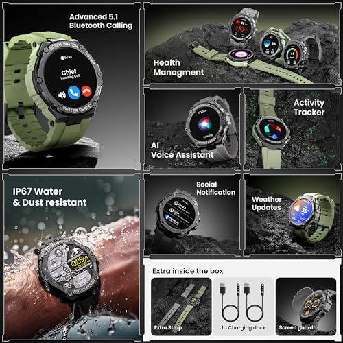 Promate Xwatch-R19, 1.53" Rugged Smart Watch for Men with BT Calling, Water Resistant, AI Voice Assistance, 100+Modes & Faces, 360+ Hrs Long Battery - Image 5