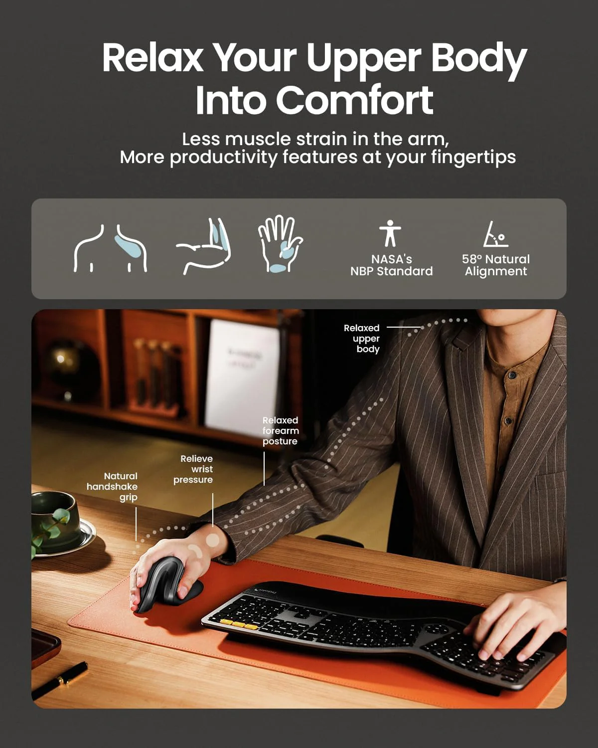 ProtoArc Ergonomic Mouse, EM11 NL Bluetooth Rechargeable Wireless Vertical Mouse, 3 Multi-Device Connectivity for Computer/PC/Laptop, 2.4GHz Optical Mice for Windows, Mac OS, Grey - Image 4