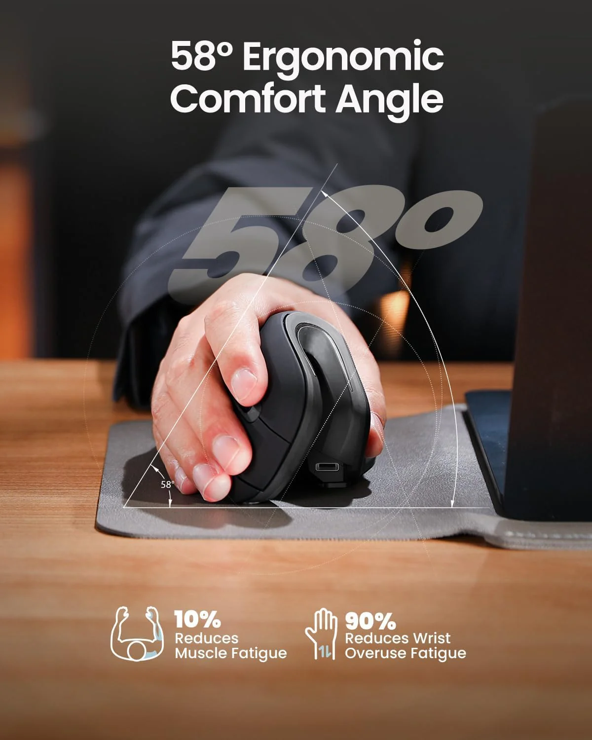 ProtoArc Ergonomic Mouse, EM11 NL Bluetooth Rechargeable Wireless Vertical Mouse, 3 Multi-Device Connectivity for Computer/PC/Laptop, 2.4GHz Optical Mice for Windows, Mac OS, Grey - Image 6