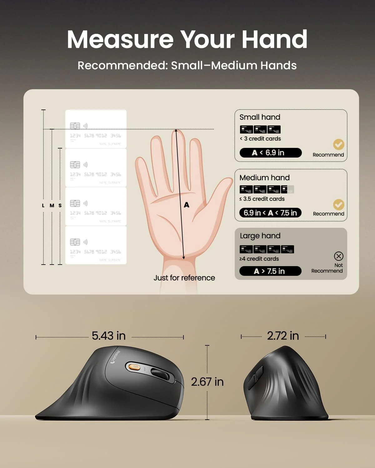 ProtoArc Ergonomic Mouse, EM11 NL Bluetooth Rechargeable Wireless Vertical Mouse, 3 Multi-Device Connectivity for Computer/PC/Laptop, 2.4GHz Optical Mice for Windows, Mac OS, Grey - Image 7