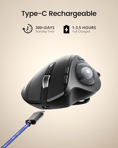 ProtoArc Wireless Trackball Mouse, EM01 NL Ergonomic Bluetooth Rollerball Thumb Mouse Rechargeable Computer Laptop, Adjustable Angle & 3 Device Connection for PC, Mac, Windows-Grey Ball'25 - Image 6