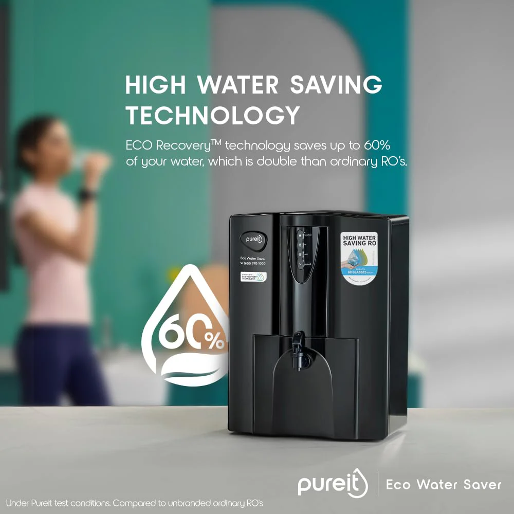 Pureit Eco Water Saver RO+UV+MF+Mineral | 7-Stage | 10L | Up to 60% Saving | Suitable for Borewell, Tanker & Municipal Supply | Table Top | Wall Mountable | Black - Image 3