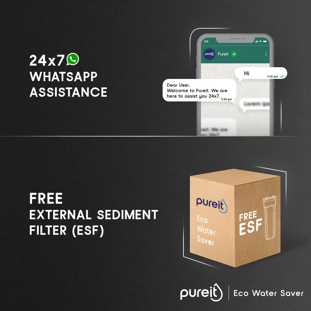 Pureit Eco Water Saver RO+UV+MF+Mineral | 7-Stage | 10L | Up to 60% Saving | Suitable for Borewell, Tanker & Municipal Supply | Table Top | Wall Mountable | Black - Image 5