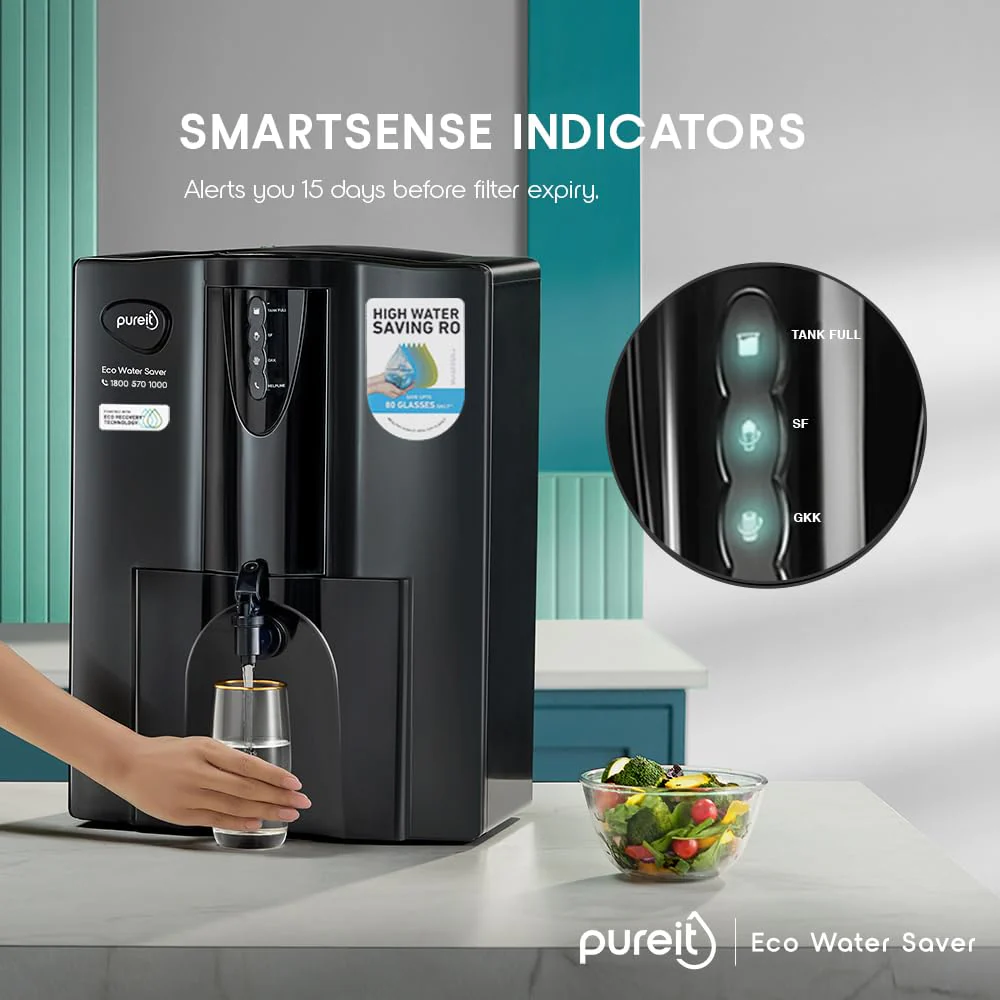 Pureit Eco Water Saver RO+UV+MF+Mineral | 7-Stage | 10L | Up to 60% Saving | Suitable for Borewell, Tanker & Municipal Supply | Table Top | Wall Mountable | Black - Image 6