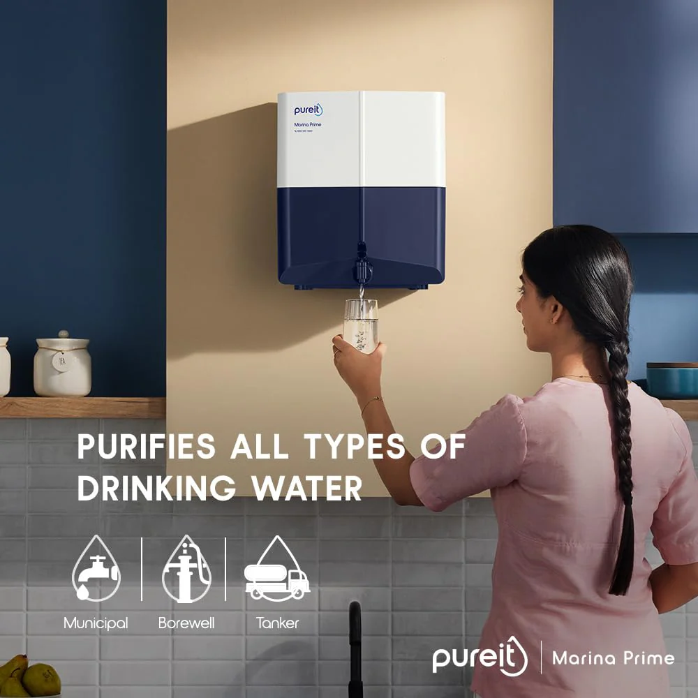 Pureit Marina Prime Mineral RO+MF | 6 stage Purification | 7 Litres Capacity | Up to 45% Water Saving | Suitable for Borewell, Tanker & Muncipal Water | Wall Mountable | Blue & white - Image 3