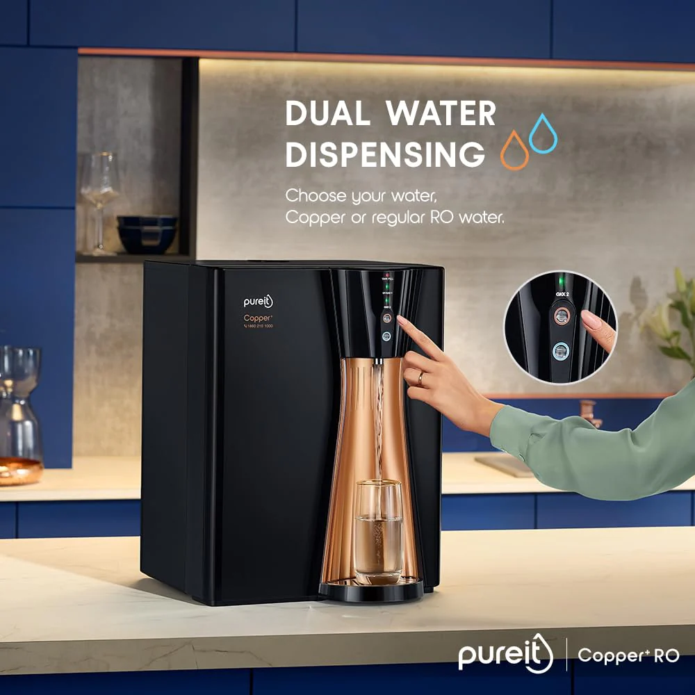 Pureit RO+UV+MF+Copper+Mineral | 7 Stage Purification | 8L Capacity | Suitable for Borewell, Tanker & Municipal Water | Table Top | Wall Mountable | Black & Copper - Image 4