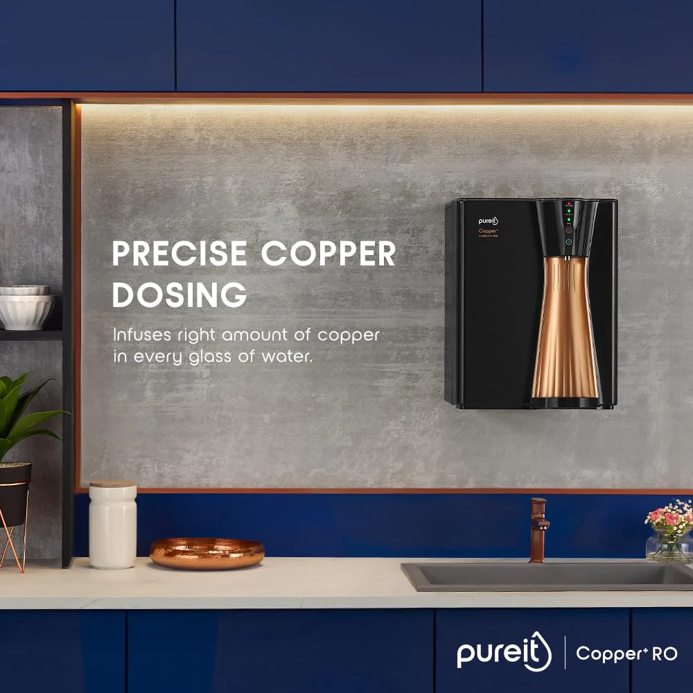 Pureit RO+UV+MF+Copper+Mineral | 7 Stage Purification | 8L Capacity | Suitable for Borewell, Tanker & Municipal Water | Table Top | Wall Mountable | Black & Copper - Image 5