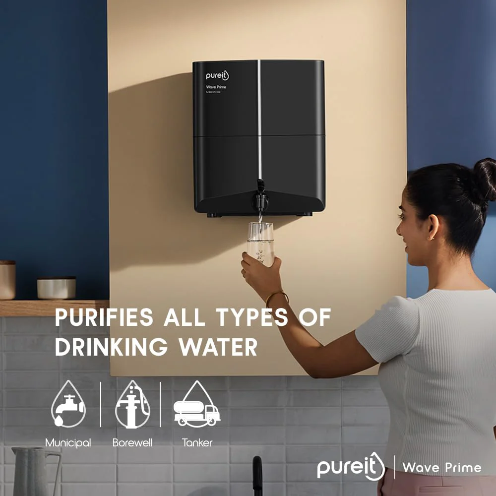 Pureit Wave Prime Mineral RO+MF | 6 stage Purification | 7 Litres Capacity | Up to 45% Water Saving | Suitable for Borewell, Tanker & Muncipal Water | Wall Mountable | Black - Image 5
