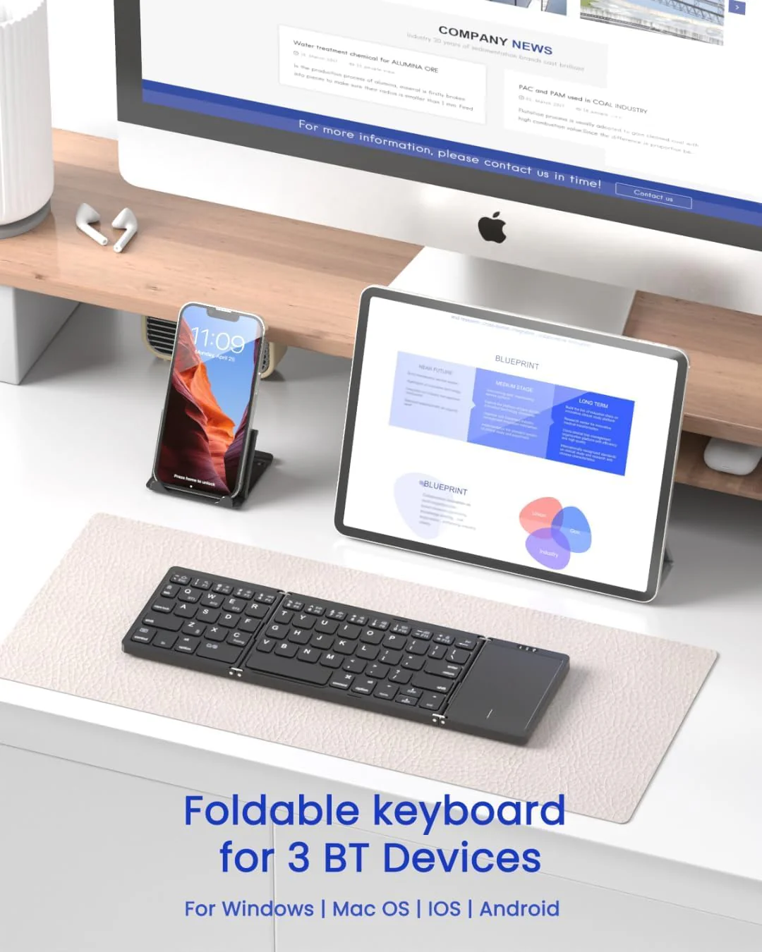 Qinda Wireless Bluetooth Keyboard, Portable Wireless Bluetooth Keyboard with Larger TouchPad Pocket-Sized Travel Keyboard for MacOS/iOS,Android,Windows sync up to 3 Devices, Black - Image 2