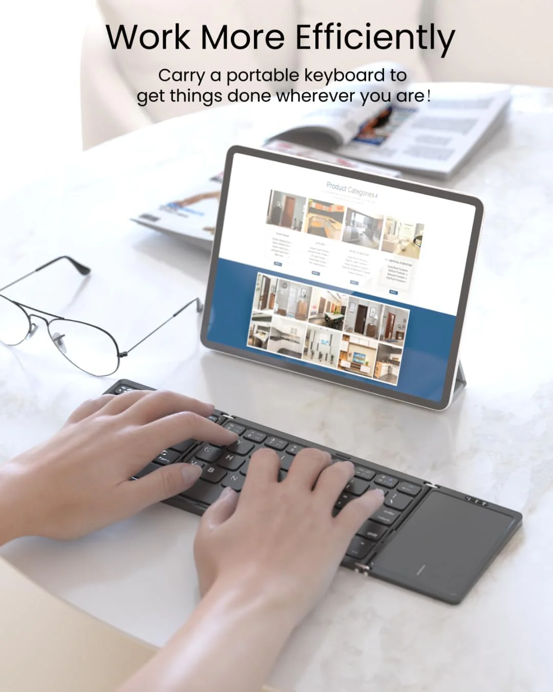Qinda Wireless Bluetooth Keyboard, Portable Wireless Bluetooth Keyboard with Larger TouchPad Pocket-Sized Travel Keyboard for MacOS/iOS,Android,Windows sync up to 3 Devices, Black - Image 5