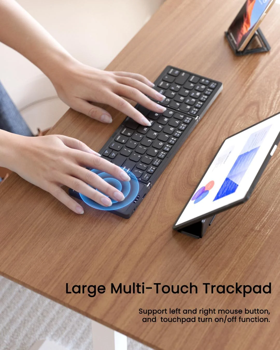 Qinda Wireless Bluetooth Keyboard, Portable Wireless Bluetooth Keyboard with Larger TouchPad Pocket-Sized Travel Keyboard for MacOS/iOS,Android,Windows sync up to 3 Devices, Black - Image 6