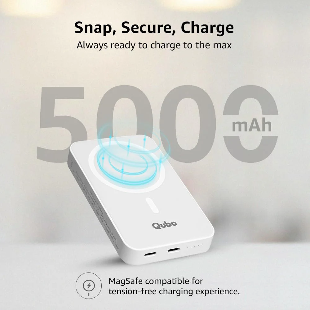 Qubo MagZap X5 Power Bank from Hero Group Magnetic Magsafe Wireless Power Bank, 15W Wireless/20W Wired Output, USB Type C, Supports iPhone 12 & Above - Image 2