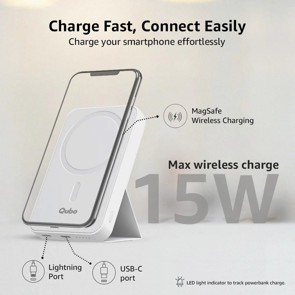 Qubo MagZap X5 Power Bank from Hero Group Magnetic Magsafe Wireless Power Bank, 15W Wireless/20W Wired Output, USB Type C, Supports iPhone 12 & Above - Image 3
