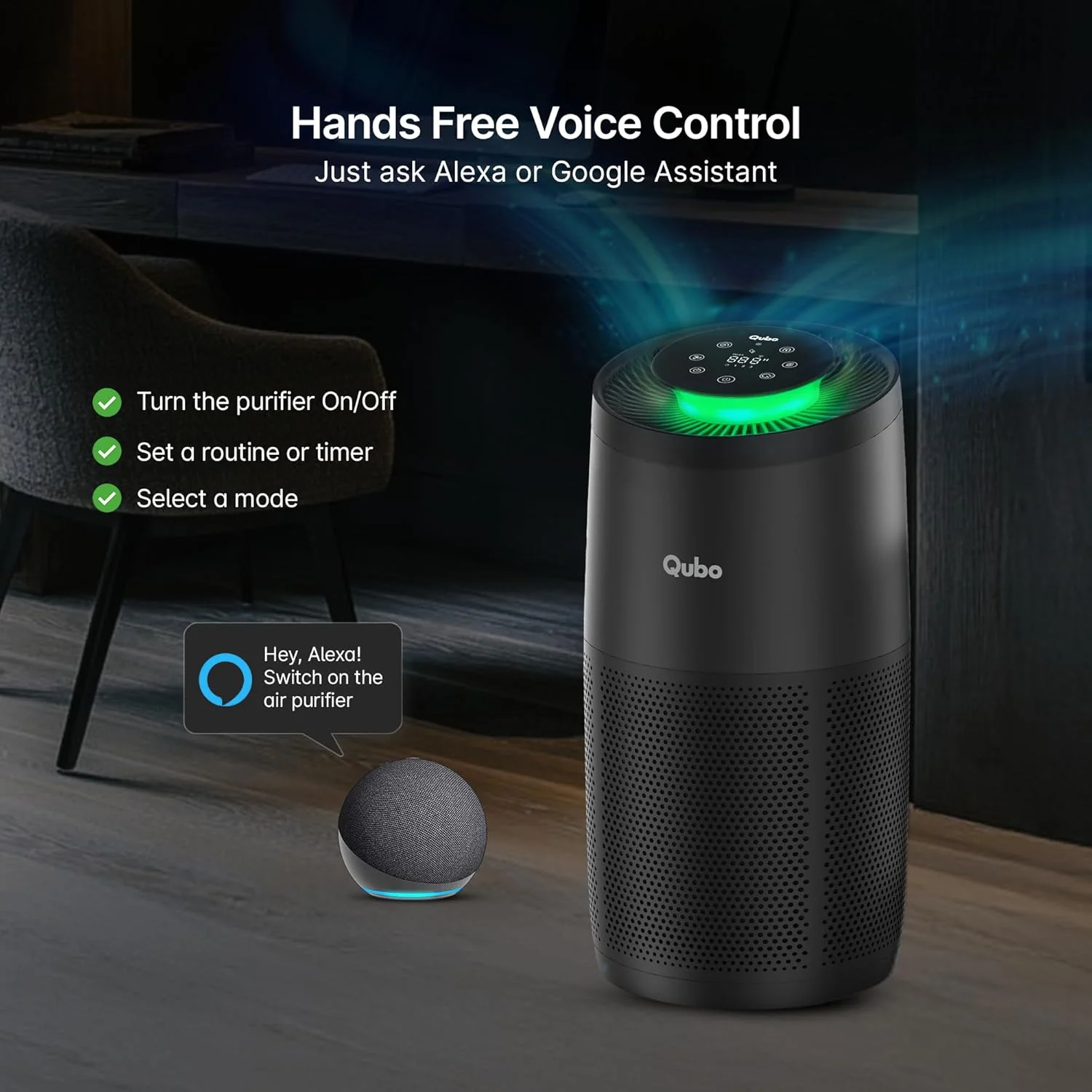 Qubo Smart Air Purifier R700 for Home by Hero Group | 700 Sq Ft | 99.99% Allergen Removal | HEPA H13 | 9000 Hrs Filter Life | App & Voice Control | Energy Saving | Ultra-Quiet BLDC Motor - Image 8