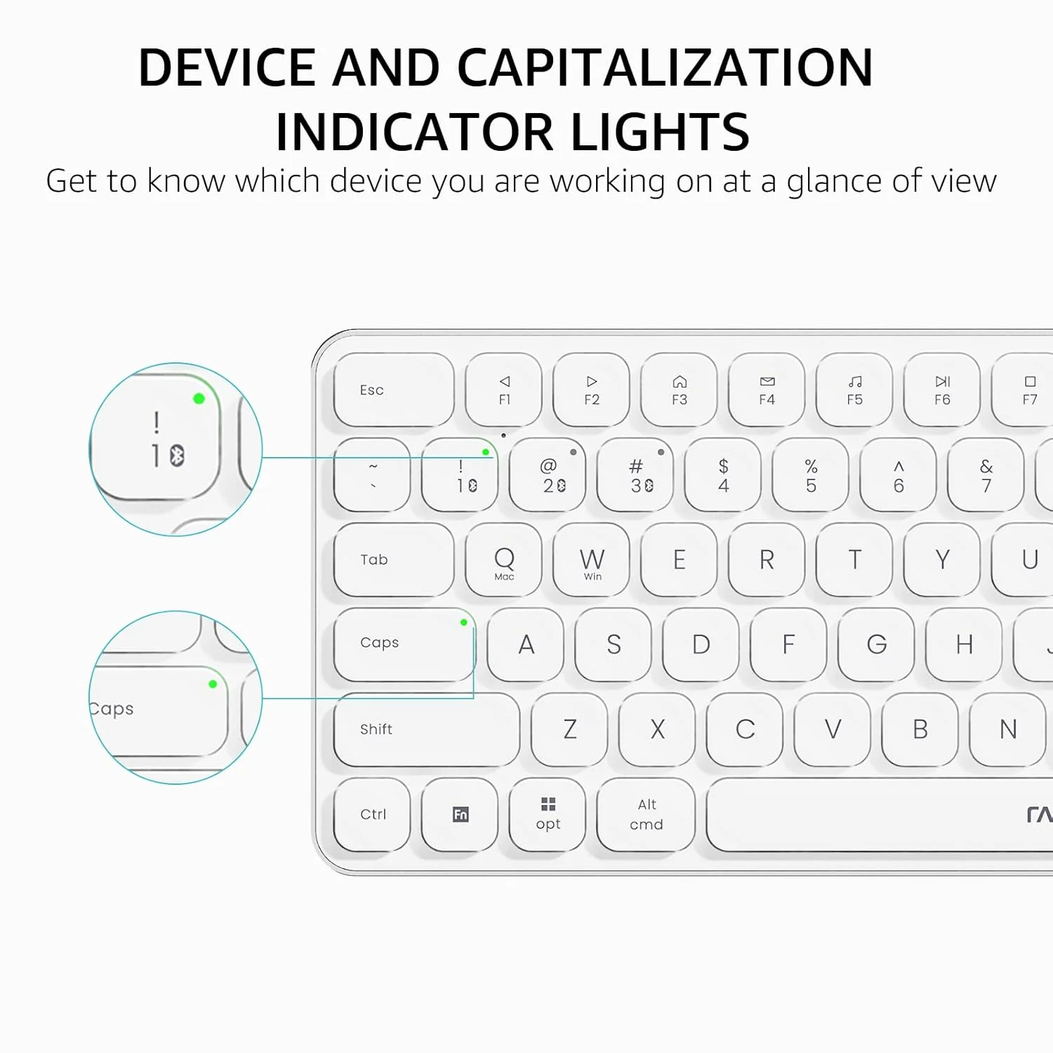 RAPOO E9050L Bluetooth Wireless Multi-Device Keyboard(4 Devices), Rechargeable, Led Indicators, Ultra-Thin, Ergonomic, Compatible with Windows, iOS, Android, Tab, Smartphones -White, 3-Year Warranty - Image 6