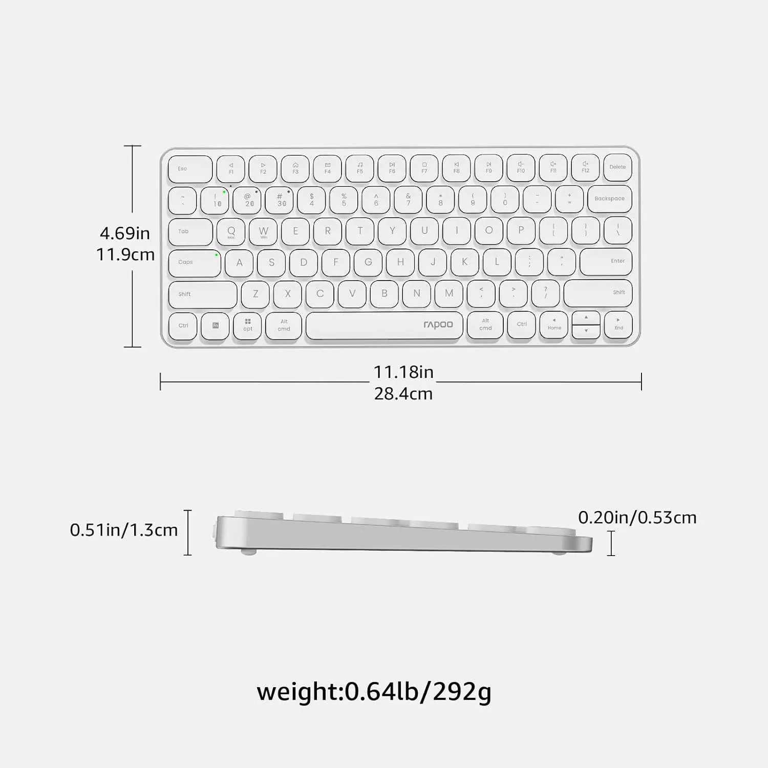 RAPOO E9050L Bluetooth Wireless Multi-Device Keyboard(4 Devices), Rechargeable, Led Indicators, Ultra-Thin, Ergonomic, Compatible with Windows, iOS, Android, Tab, Smartphones -White, 3-Year Warranty - Image 9