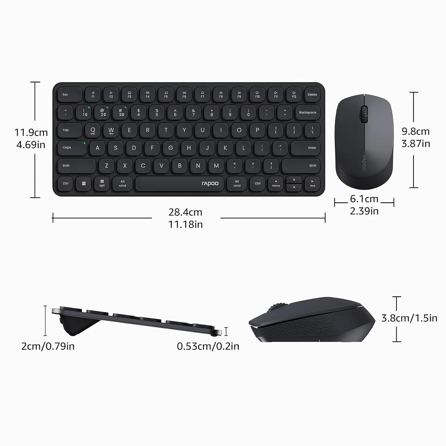 RAPOO Keyboard and Mouse Wireless - 9010M Multi-Device Wireless Combo, 2.4GHz/Bluetooth 5.0/4.0 Wireless Keyboard Mouse Set for Windows/Mac/Linux/Chrome, Support 4 Devices, Silent Click-Dark-Grey - Image 9