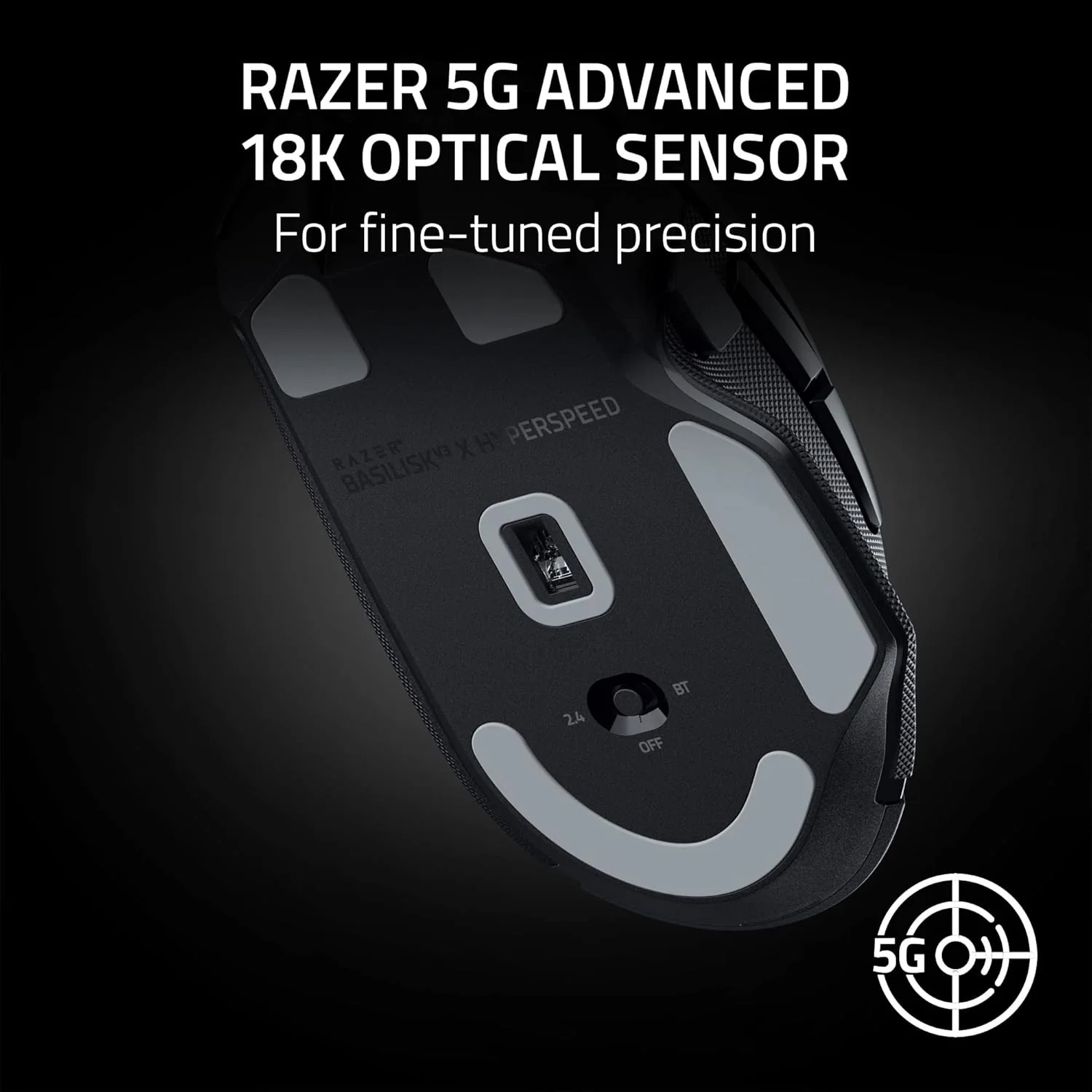 Razer Basilisk V3 X HyperSpeed Wireless Gaming Mouse: Bluetooth & HyperSpeed Wireless Compatible | 7 Programmable Buttons | 18000 DPI Optical Sensor - Matte Black - RZ01-04870100-R3A1 - Image 5