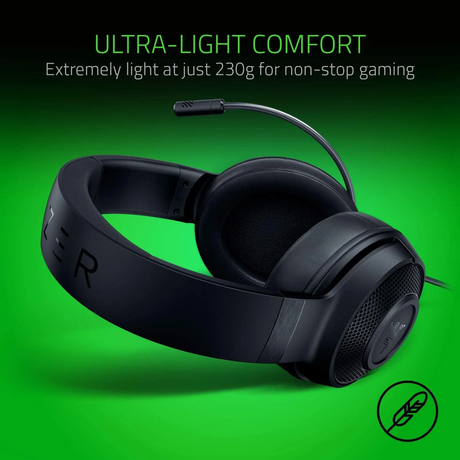 Razer Kraken X Lite Ultralight Gaming Headset: 7.1 Surround Sound Capable - Lightweight Frame - Bendable Cardioid Microphone - for PC, Xbox, PS4, Nintendo Switch - Image 2