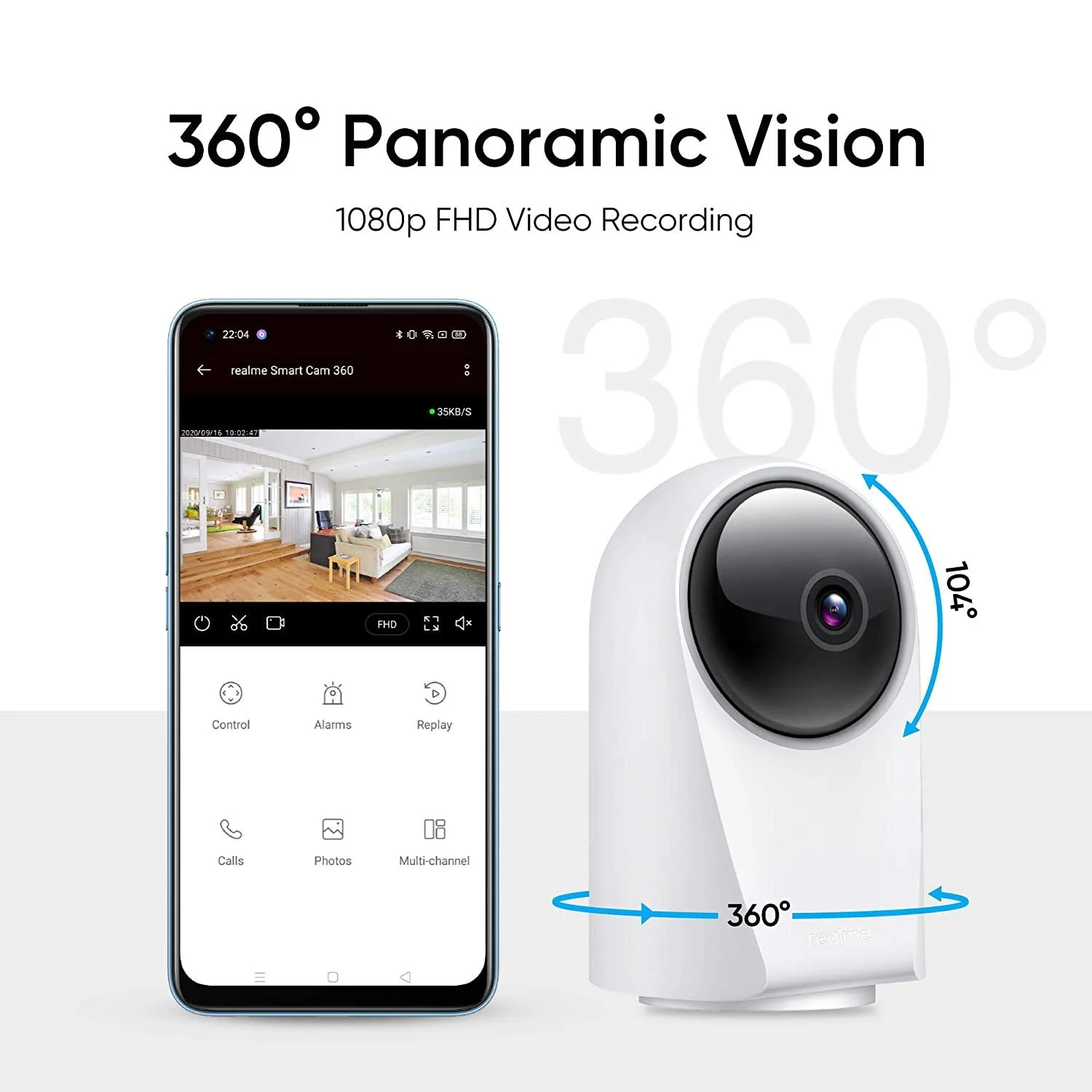 realme 360 Deg 1080p Full HD WiFi Smart Security Camera (White) | Alexa Enabled | 2-Way Audio | Night Vision | Motion Tracking & Intruder Alert, 7.1cm x 6.58cm x 11.43cm (RMH2001) - Image 5