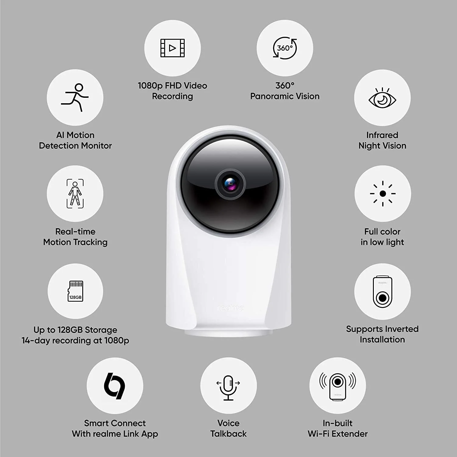 realme 360 Deg 1080p Full HD WiFi Smart Security Camera (White) | Alexa Enabled | 2-Way Audio | Night Vision | Motion Tracking & Intruder Alert, 7.1cm x 6.58cm x 11.43cm (RMH2001) - Image 6