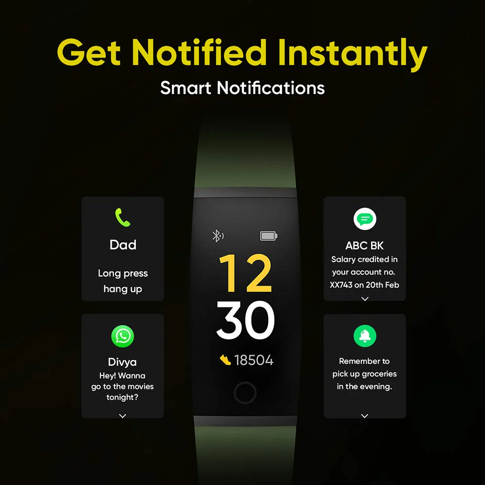 Realme Band (Black) - Full Colour Screen with Touchkey, Real-time Heart Rate Monitor, in-Built USB Charging, IP68 Water Resistant - Image 4