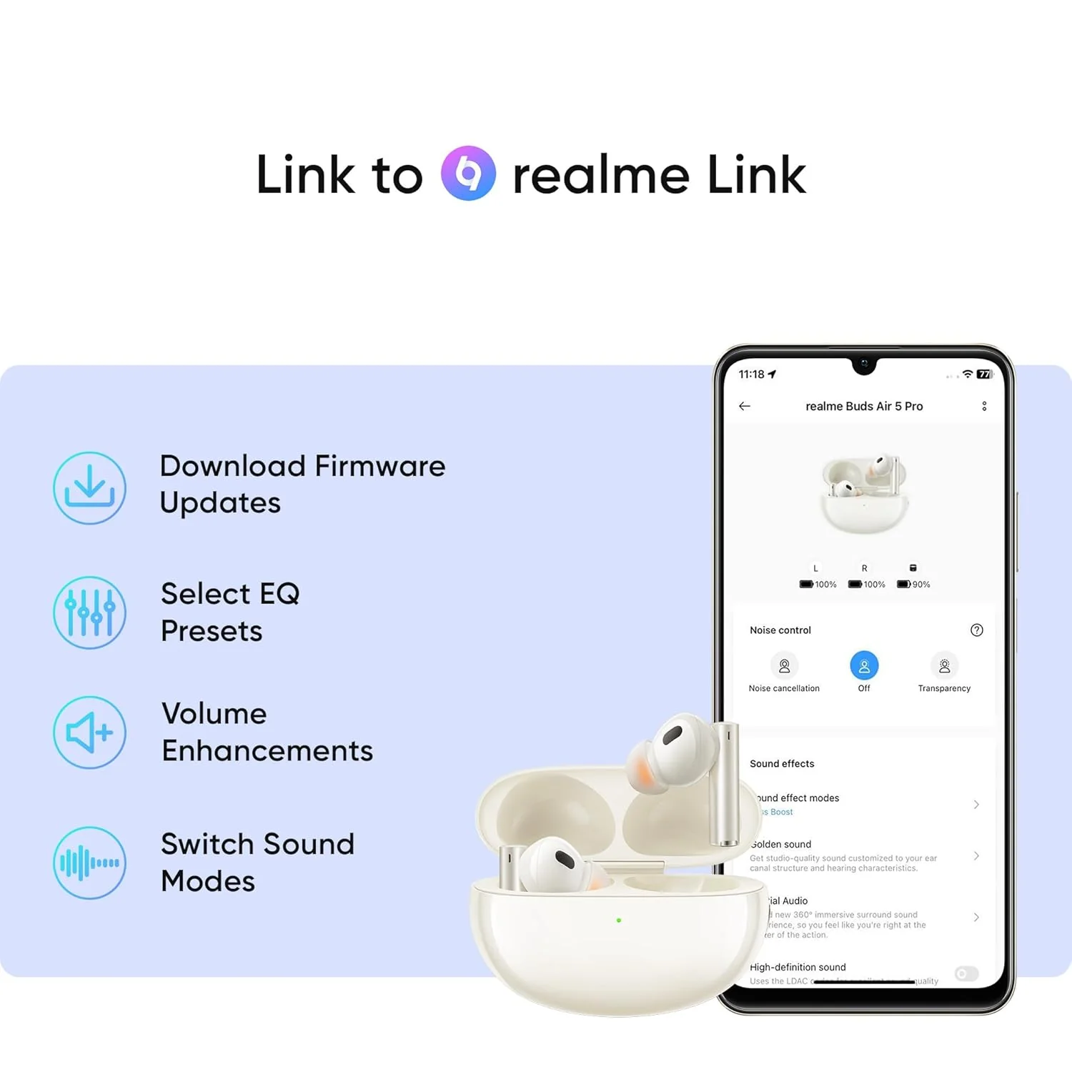 realme Buds Air 5 Pro Truly Wireless in-Ear Earbuds with 50dB ANC, realBoost Dual Coaxial Drivers, 360° Spatial Audio Effect, LDAC HD Audio, Upto 40Hrs Battery with Fast Charging - Image 3