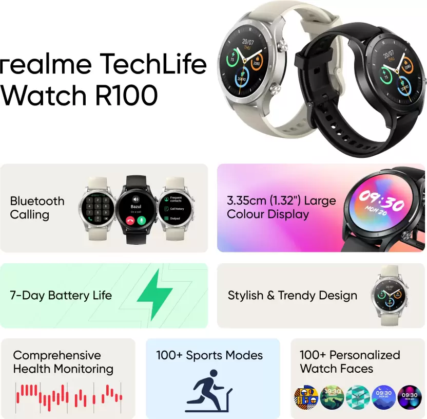 realme TechLife Watch R100 Bluetooth Calling & 1.32 in Metallic Dial Smartwatch - Image 8