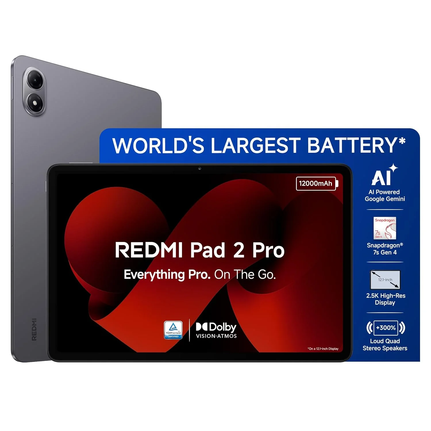 REDMI Pad 2 Pro 5G 12.1 inch with Wi-Fi+5G Gaming Qualcomm Snapdragon 7s Gen 4 Tablet (Quick Silver)