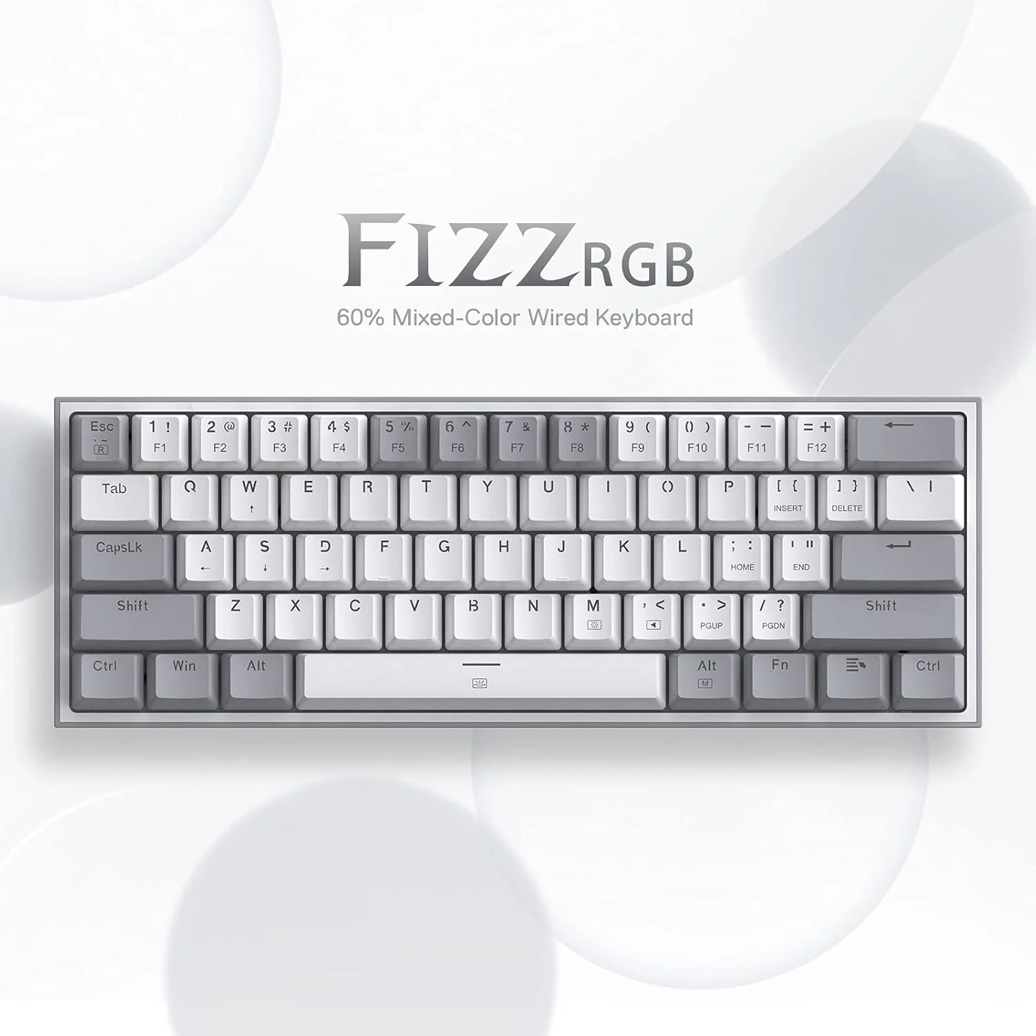 Redragon K617 Fizz 60% Wired RGB Gaming Keyboard, 61 Keys Compact Mechanical Keyboard w/White and Grey Color Keycaps, Linear Red Switch, Pro Driver/Software Supported - Image 3