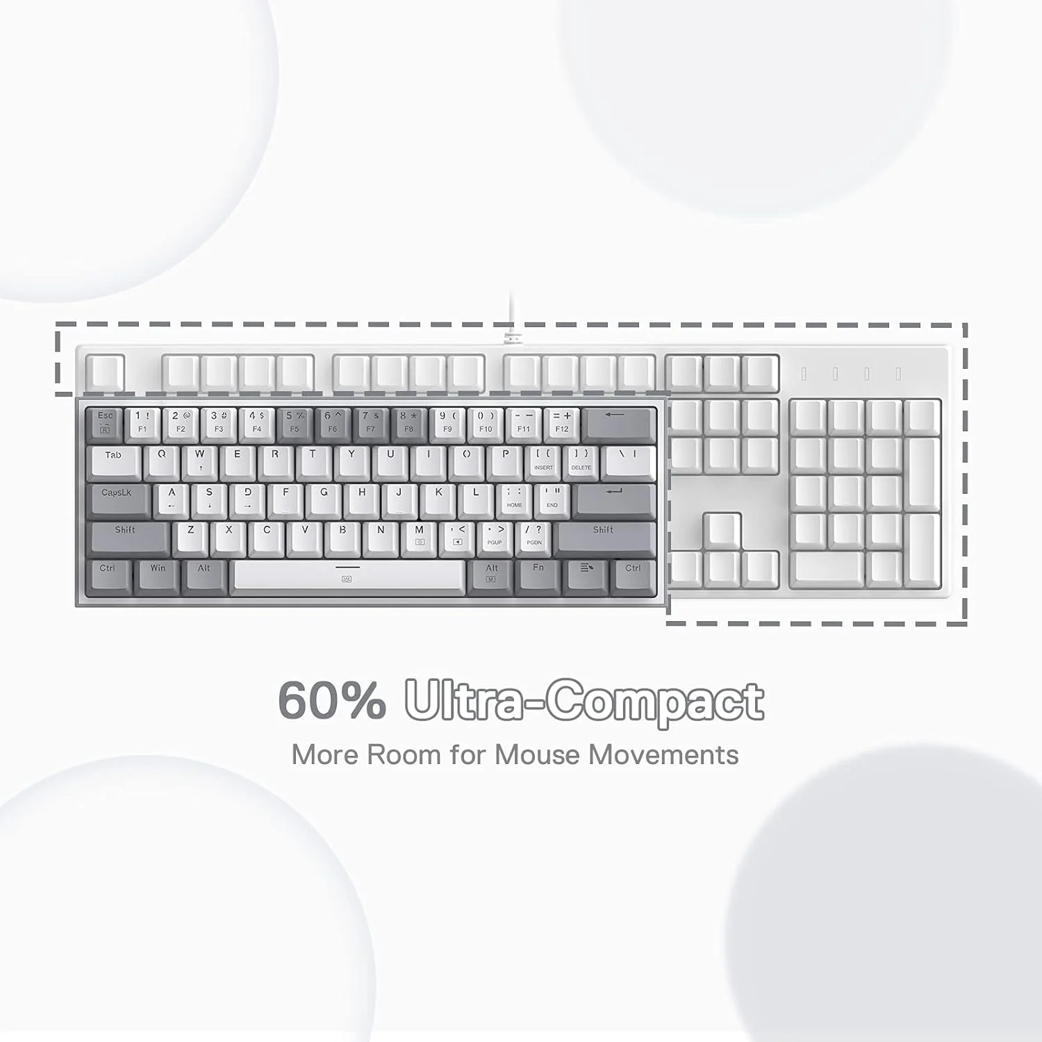 Redragon K617 Fizz 60% Wired RGB Gaming Keyboard, 61 Keys Compact Mechanical Keyboard w/White and Grey Color Keycaps, Linear Red Switch, Pro Driver/Software Supported - Image 5