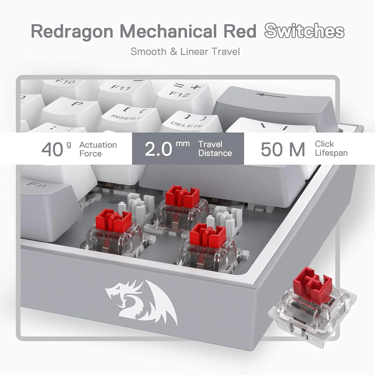 Redragon K617 Fizz 60% Wired RGB Gaming Keyboard, 61 Keys Compact Mechanical Keyboard w/White and Grey Color Keycaps, Linear Red Switch, Pro Driver/Software Supported - Image 6