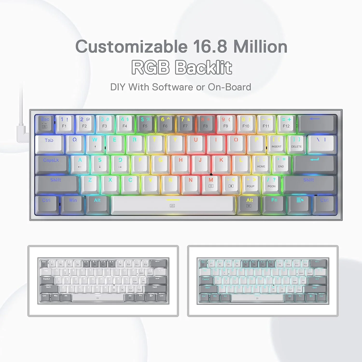 Redragon K617 Fizz 60% Wired RGB Gaming Keyboard, 61 Keys Compact Mechanical Keyboard w/White and Grey Color Keycaps, Linear Red Switch, Pro Driver/Software Supported - Image 7
