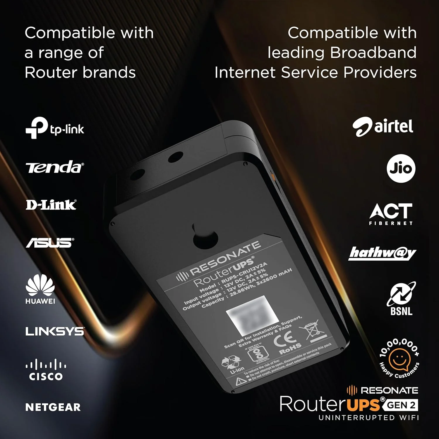 Resonate RouterUPS® Gen2 | Original Router UPS for 12V WiFi Router & Modem (Supports up to 2A) (7800mAh - 95% Longer Power Backup) | Compact Mini UPS with Intelligent Charging (Upto 6 Hrs Internet) - Image 8