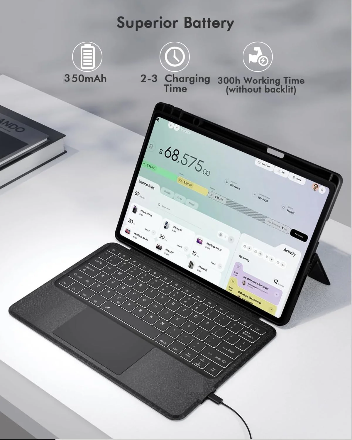 RTSY Kickstand Combo Keyboard case for Lenovo Tab P12 (12.7 Inch-TB-370FU Model) with 7-Colors Backlit, Multi-Touch Trackpad, Dual Orientation, Magnetic Detachable Bluetooth Keyboard Cover, Pen Holder - Image 4