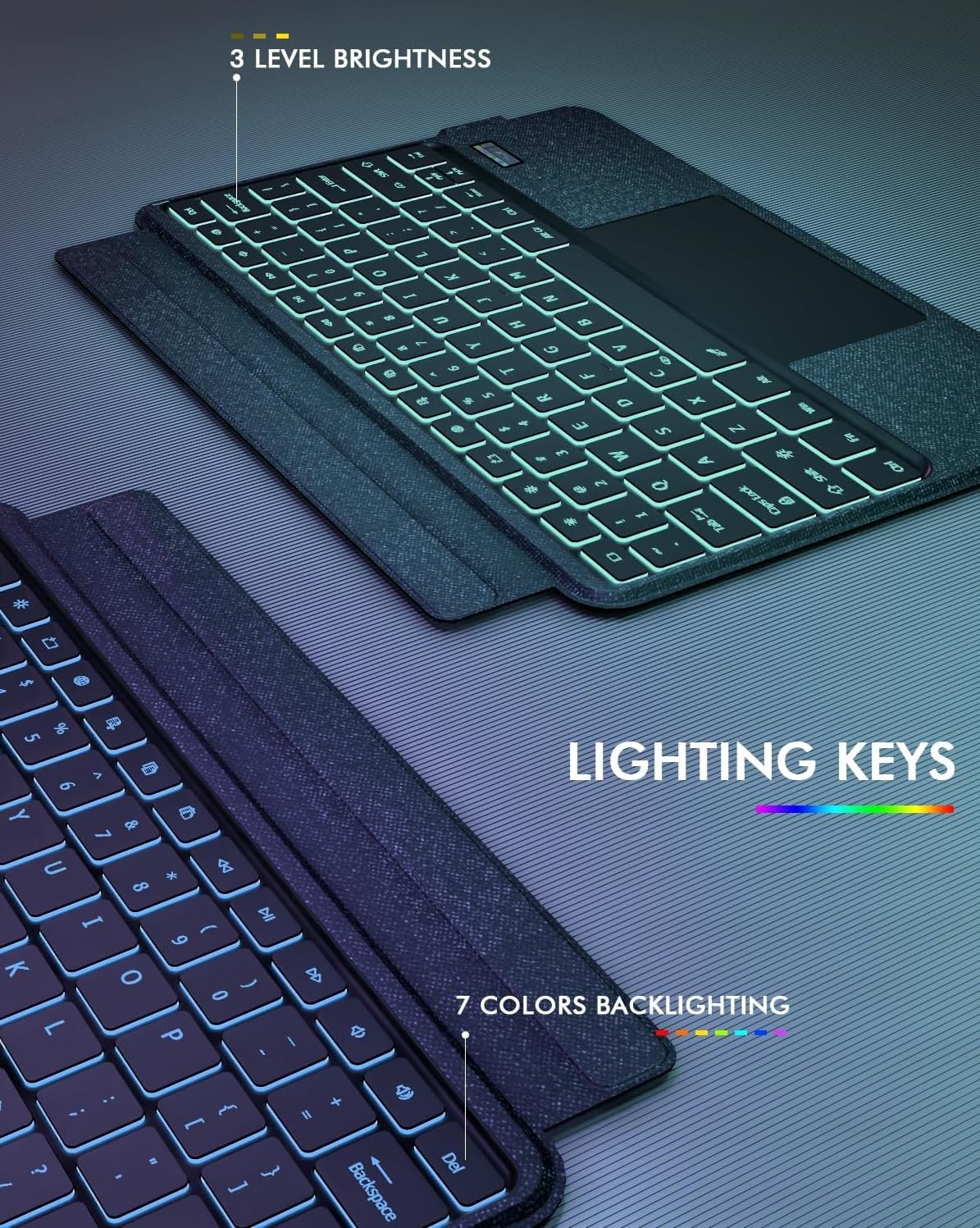 RTSY Kickstand Combo Keyboard case for Lenovo Tab P12 (12.7 Inch-TB-370FU Model) with 7-Colors Backlit, Multi-Touch Trackpad, Dual Orientation, Magnetic Detachable Bluetooth Keyboard Cover, Pen Holder - Image 5