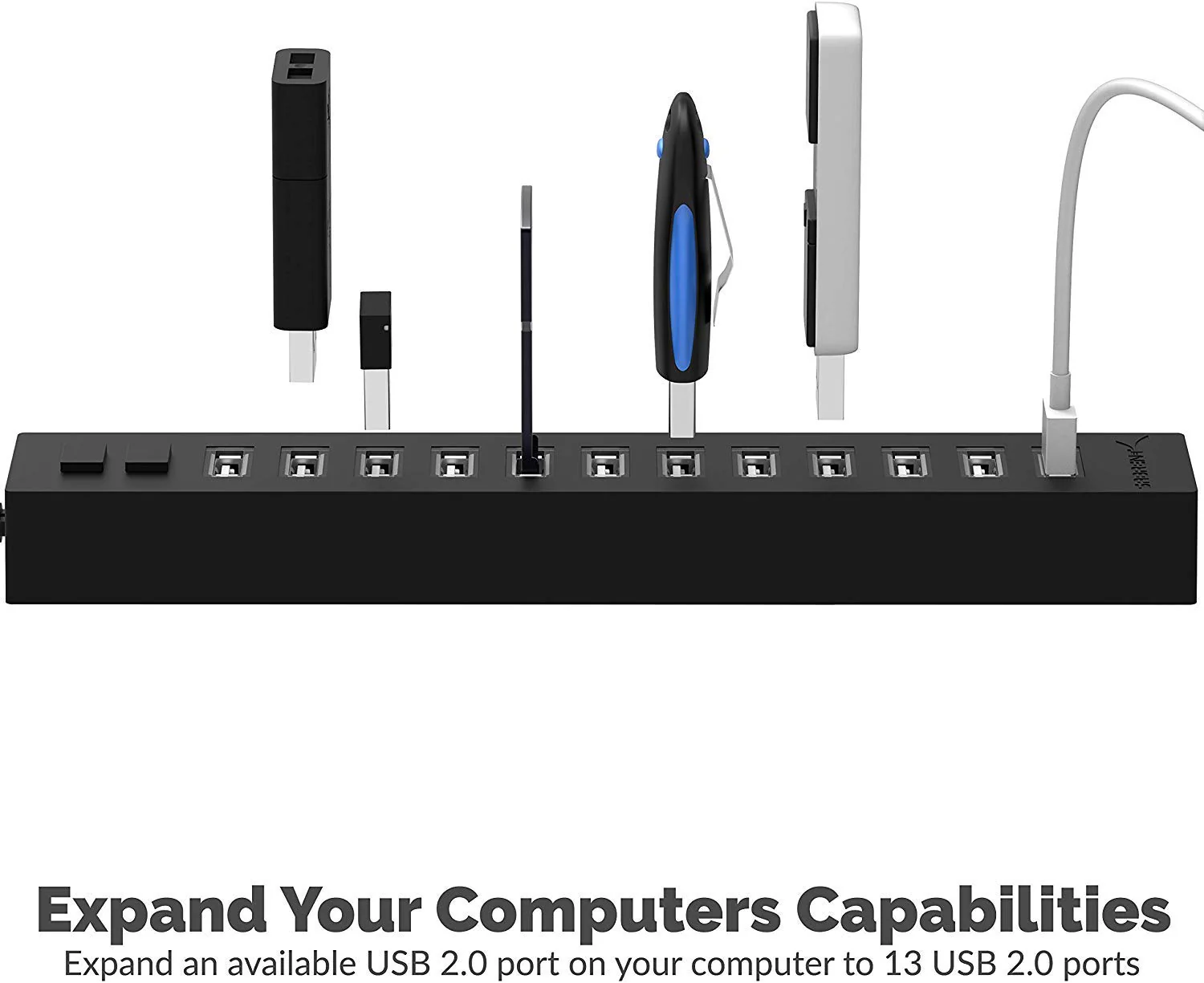 Sabrent 13 Port High Speed USB 2.0 Hub with Power Adapter and 2 Control Switches (HB-U14P) - Image 2