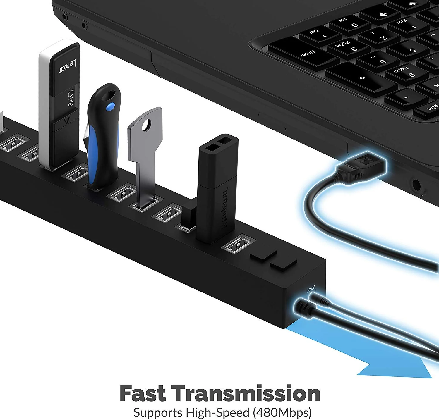 Sabrent 13 Port High Speed USB 2.0 Hub with Power Adapter and 2 Control Switches (HB-U14P) - Image 5