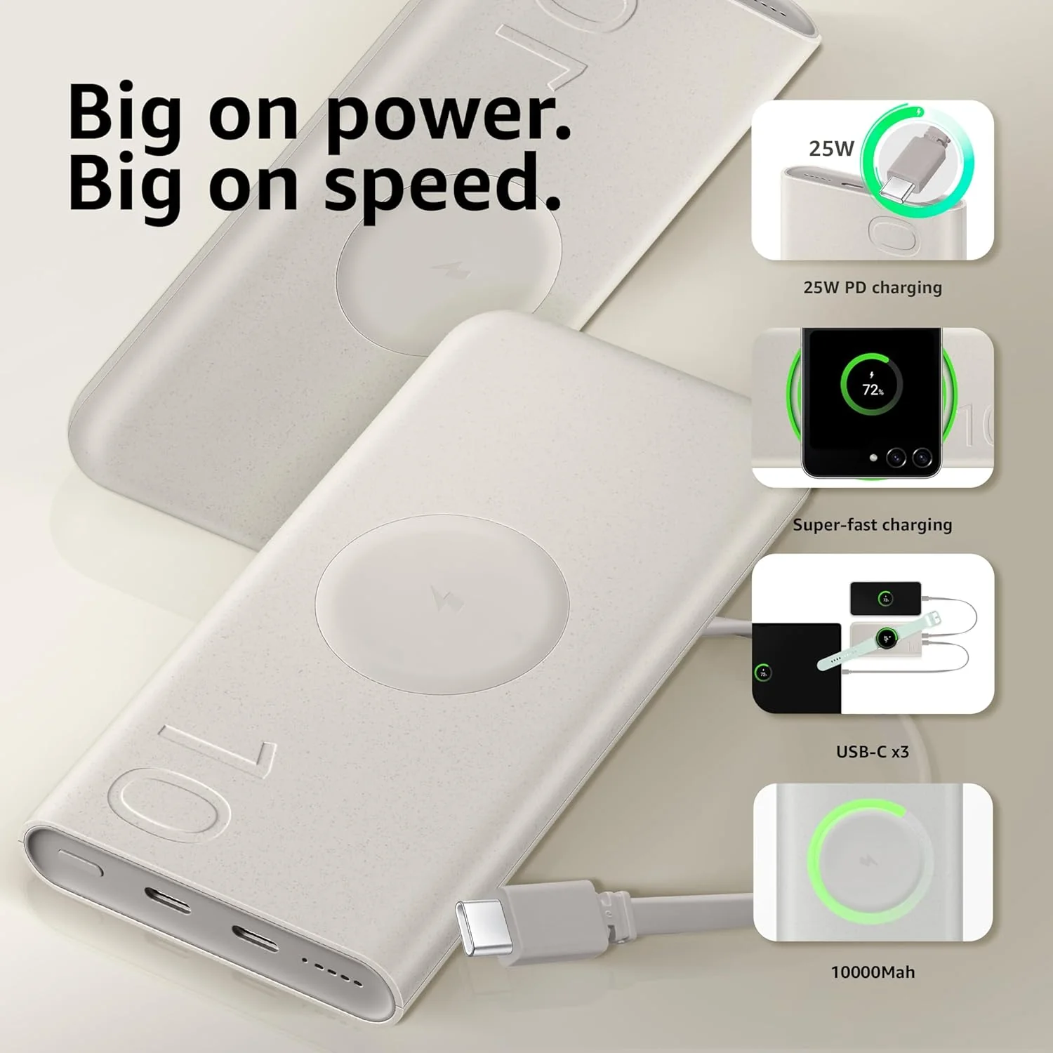 Samsung Galaxy 10000mAh Power Bank, Wireless Battery Pack, Gray - Image 6