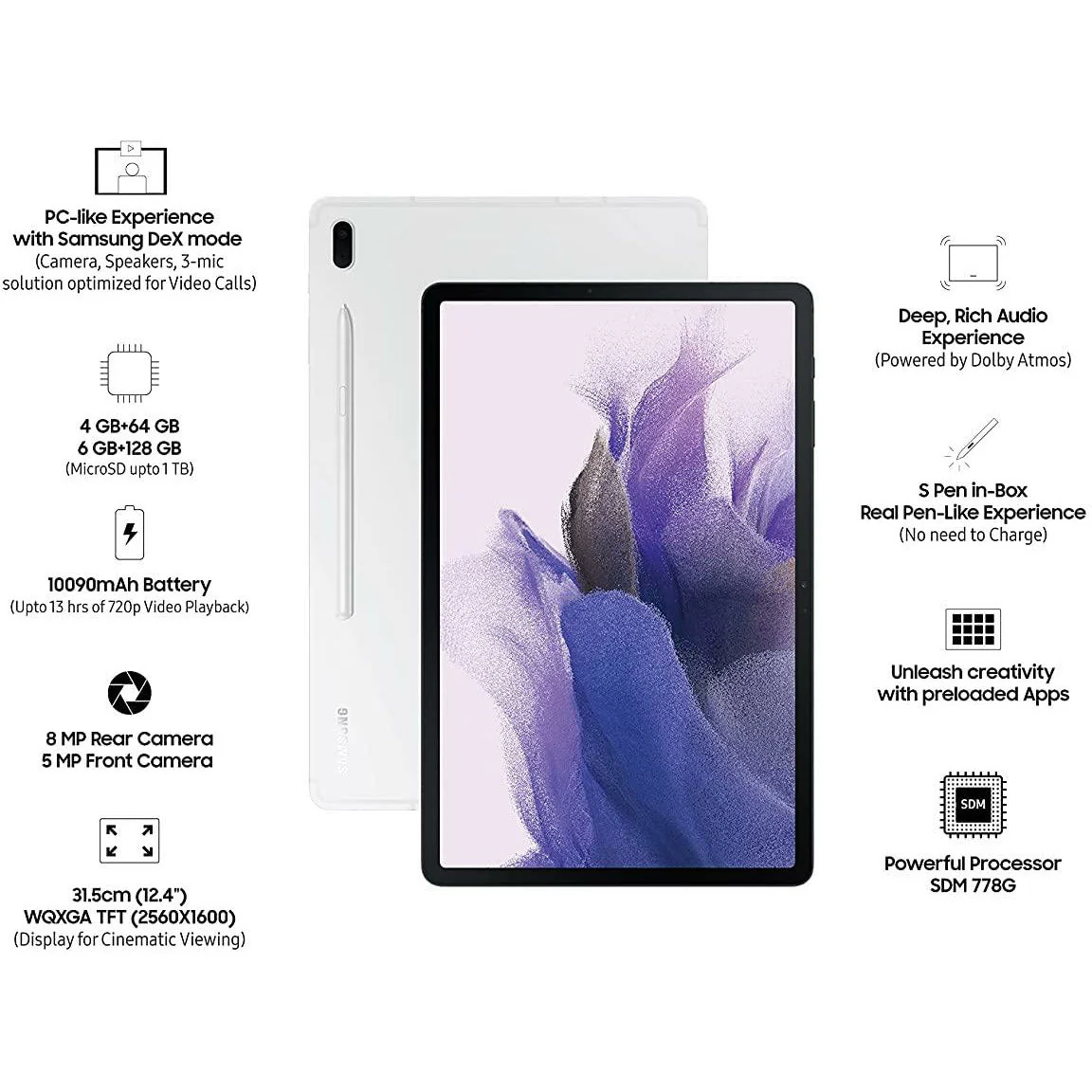Samsung Galaxy Tab S7 FE 31.5 cm (12.4 inch) (RAM 4 GB, ROM 64 GB) Large Display, S-Pen in Box - Image 3