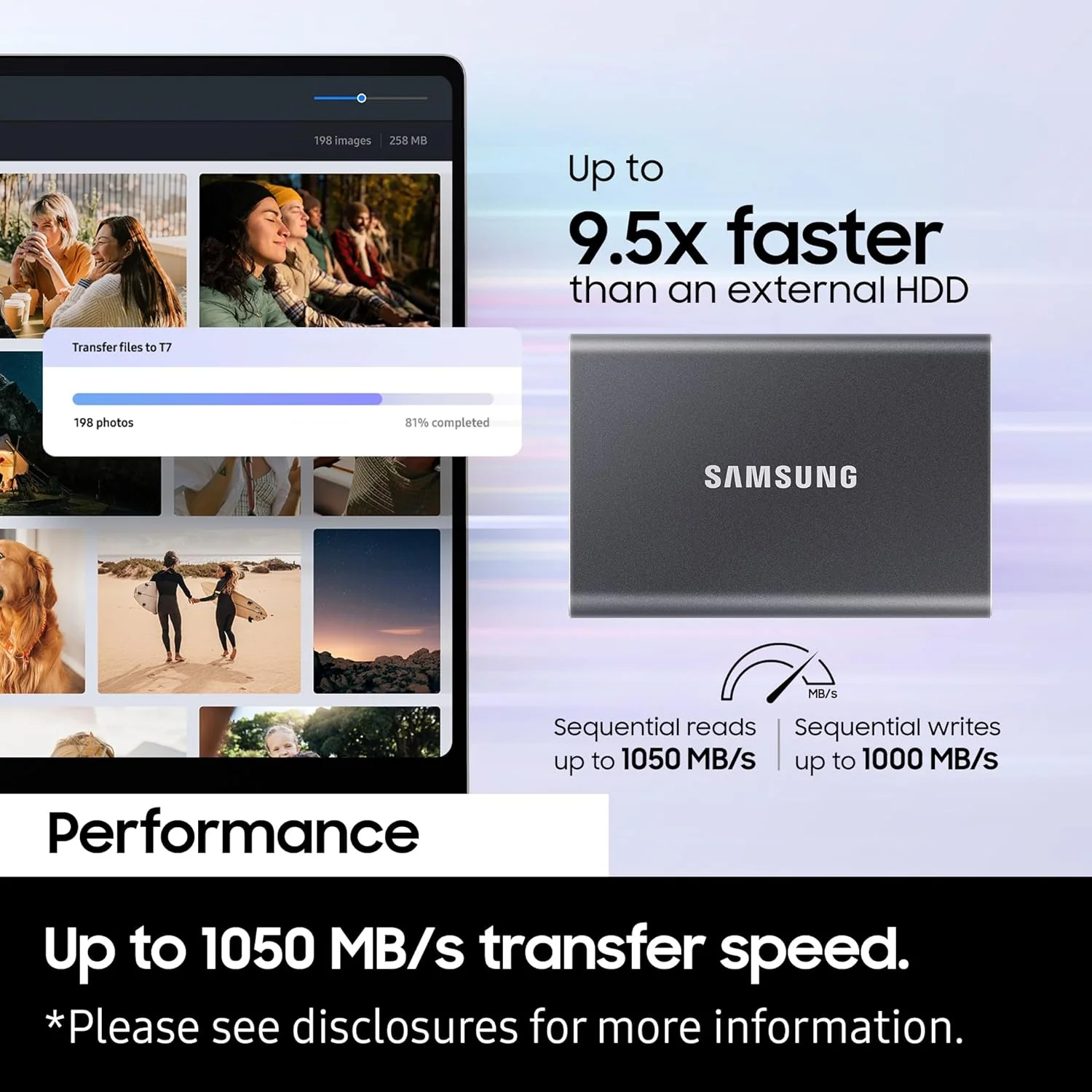 Samsung T7 Portable SSD, 4TB External Solid State Drive, Speeds Up to 1,050MB/s, USB 3.2 Gen 2, Reliable Storage for Gaming, Students, Professionals, MU-PC4T0T/WW, Gray - Image 2