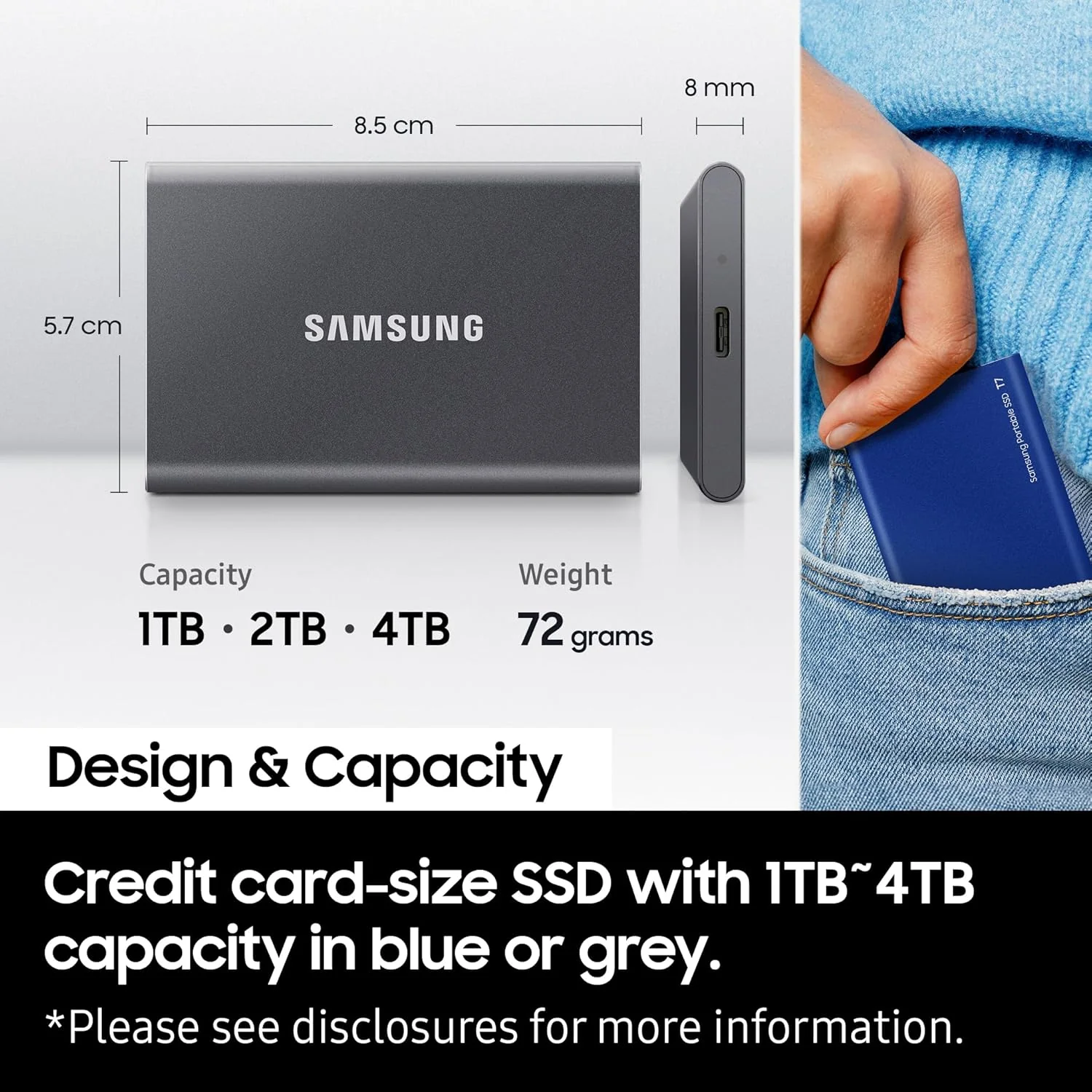Samsung T7 Portable SSD, 4TB External Solid State Drive, Speeds Up to 1,050MB/s, USB 3.2 Gen 2, Reliable Storage for Gaming, Students, Professionals, MU-PC4T0T/WW, Gray - Image 3