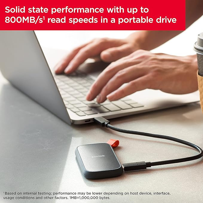Sandisk 1TB Portable SSD, 800MB/s R, USB 3.2 Gen 2, Rugged SSD with upto 2 meter drop protection, Type-C to Type-A cable - Image 6
