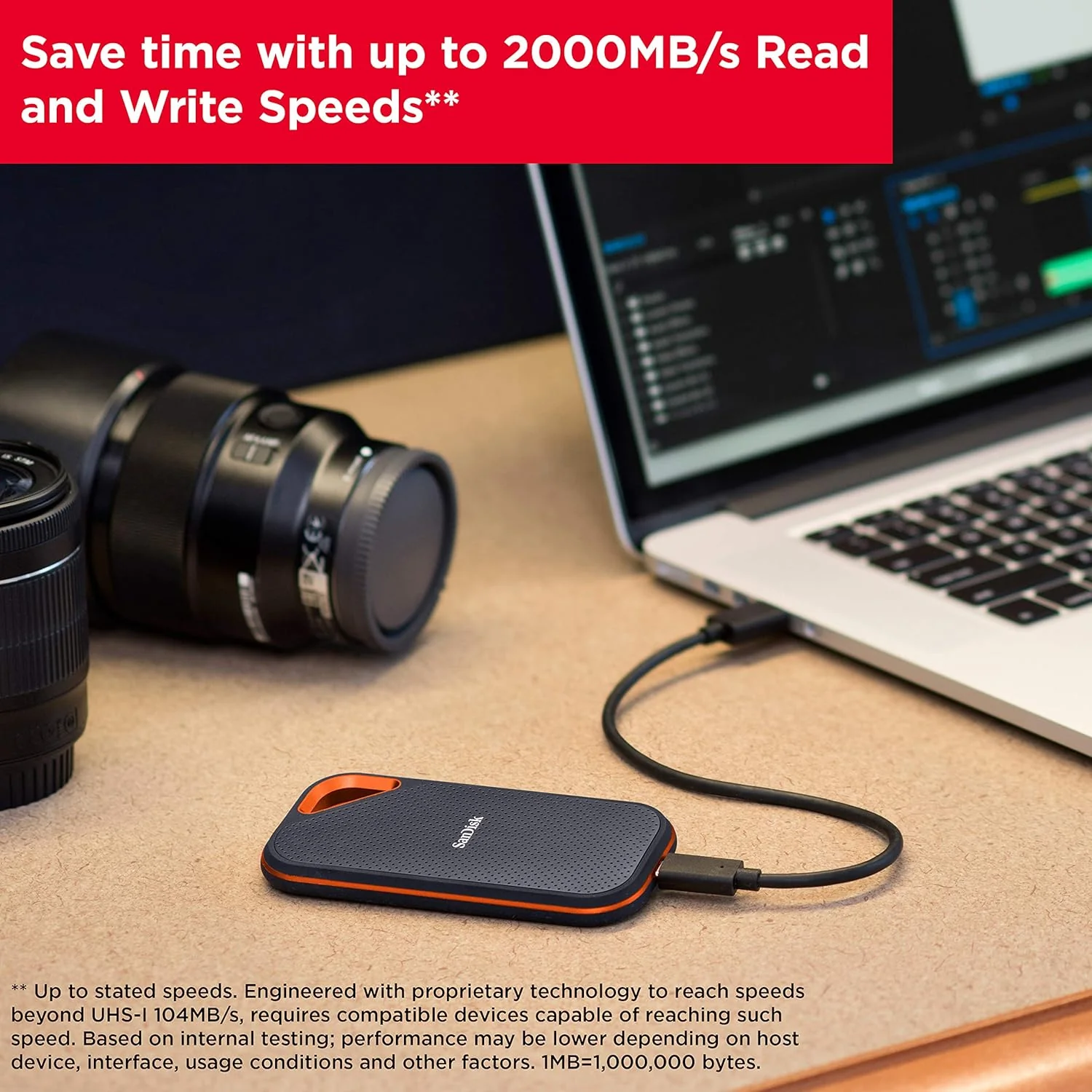 SanDisk 2TB Extreme Pro Portable SSD 2000MB/s R/ W, Upto 3 meter drop protection with IP65 water and dust resistance, Metal Enclosure, PC, MAC & TypeC Smartphone Compatible, 5Y Warranty,External SSD - Image 5