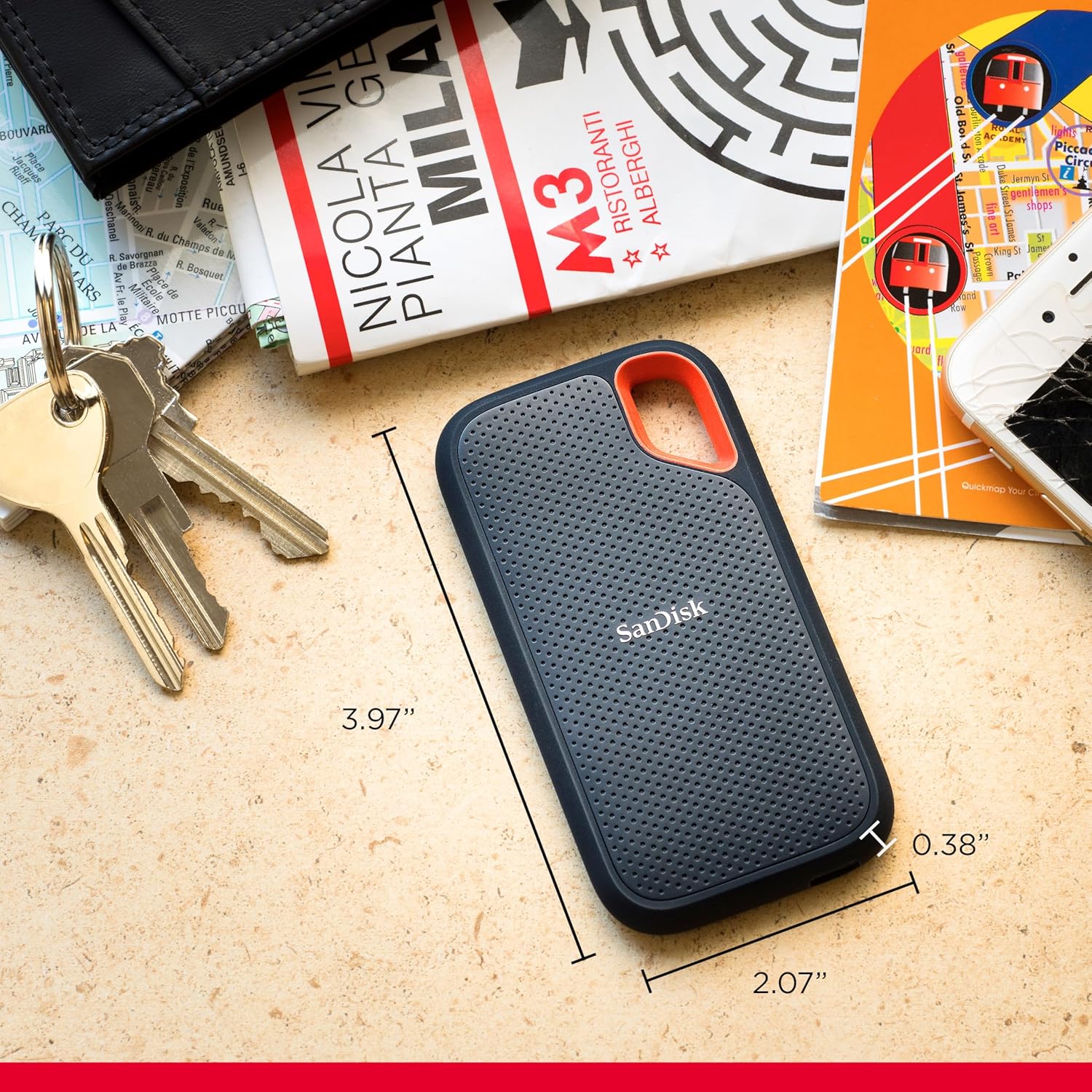 SanDisk Extreme Portable SSD 8TB, Black, 1050MB/s R, 1000MB/s W, IP65, Hardware Encryption, Passwprd Protection, 5 Y Warranty, 3 Meter Drop Resistance (BRAND NEW/SEALED) - Image 2