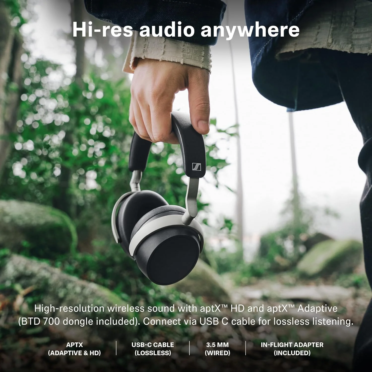 Sennheiser HDB 630 Hi-Res Wireless Headphones, 42 mm Drivers, aptX HD Adaptive, ANC, 60h Battery, Parametric EQ & Crossfeed Feature, BTD 700 USB-C Dongle - Image 3