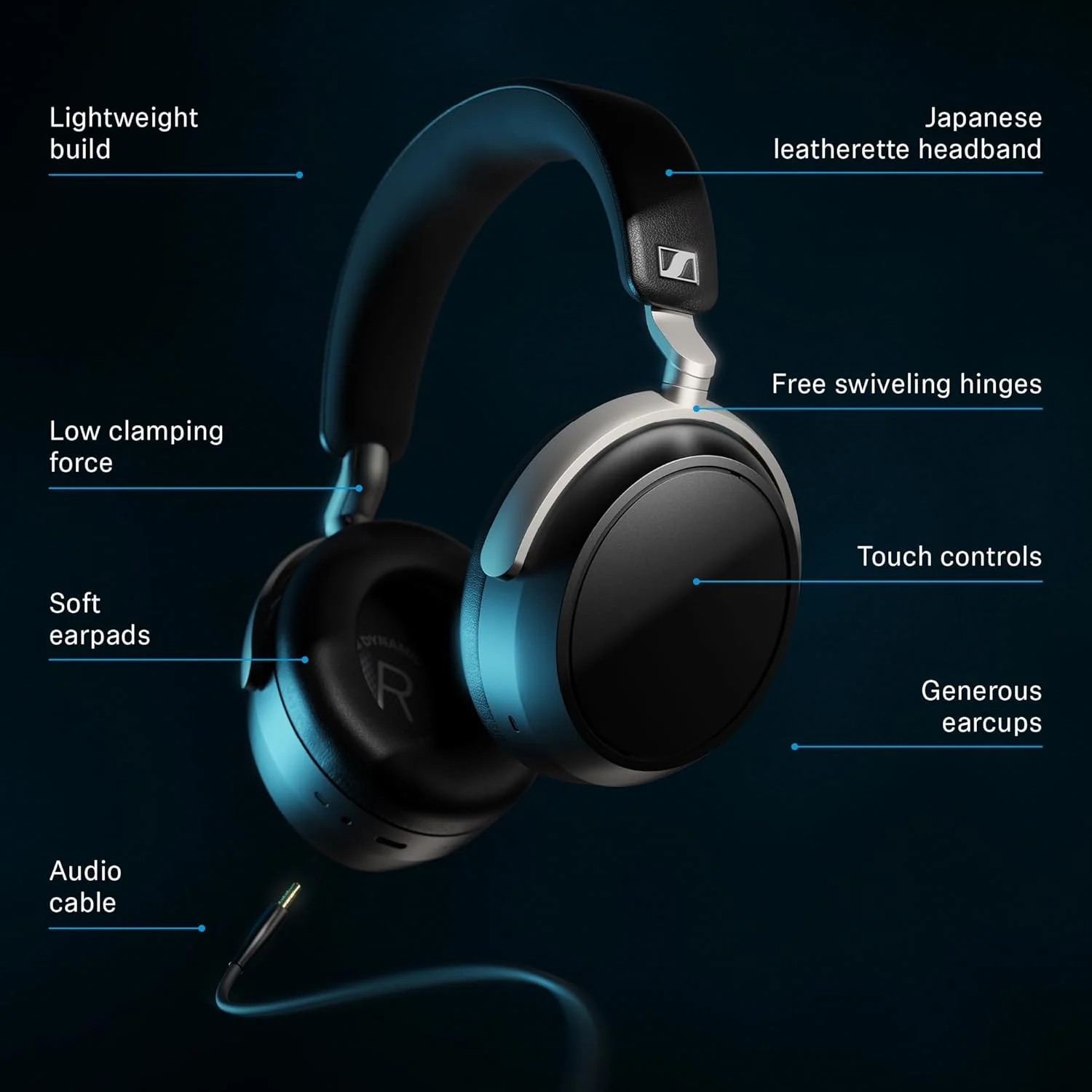 Sennheiser HDB 630 Hi-Res Wireless Headphones, 42 mm Drivers, aptX HD Adaptive, ANC, 60h Battery, Parametric EQ & Crossfeed Feature, BTD 700 USB-C Dongle - Image 7