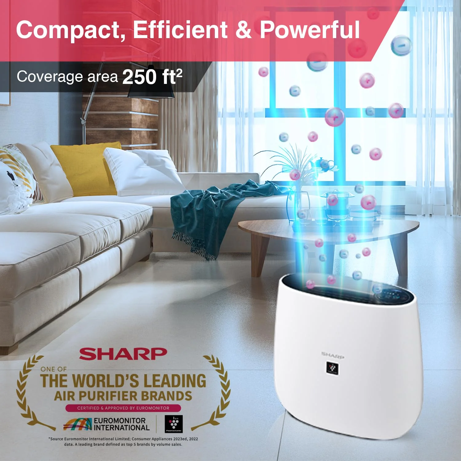 Sharp Air Purifier for Home & Office with Plasmacluster (Removes Bacteria, Virus, Mold, VOCs I JAPAN TECHNOLOGY I Traps 99.97% Pollutants I HEPA, Carbon & Pre Filter I 250 sq.ft. (White) - Image 2