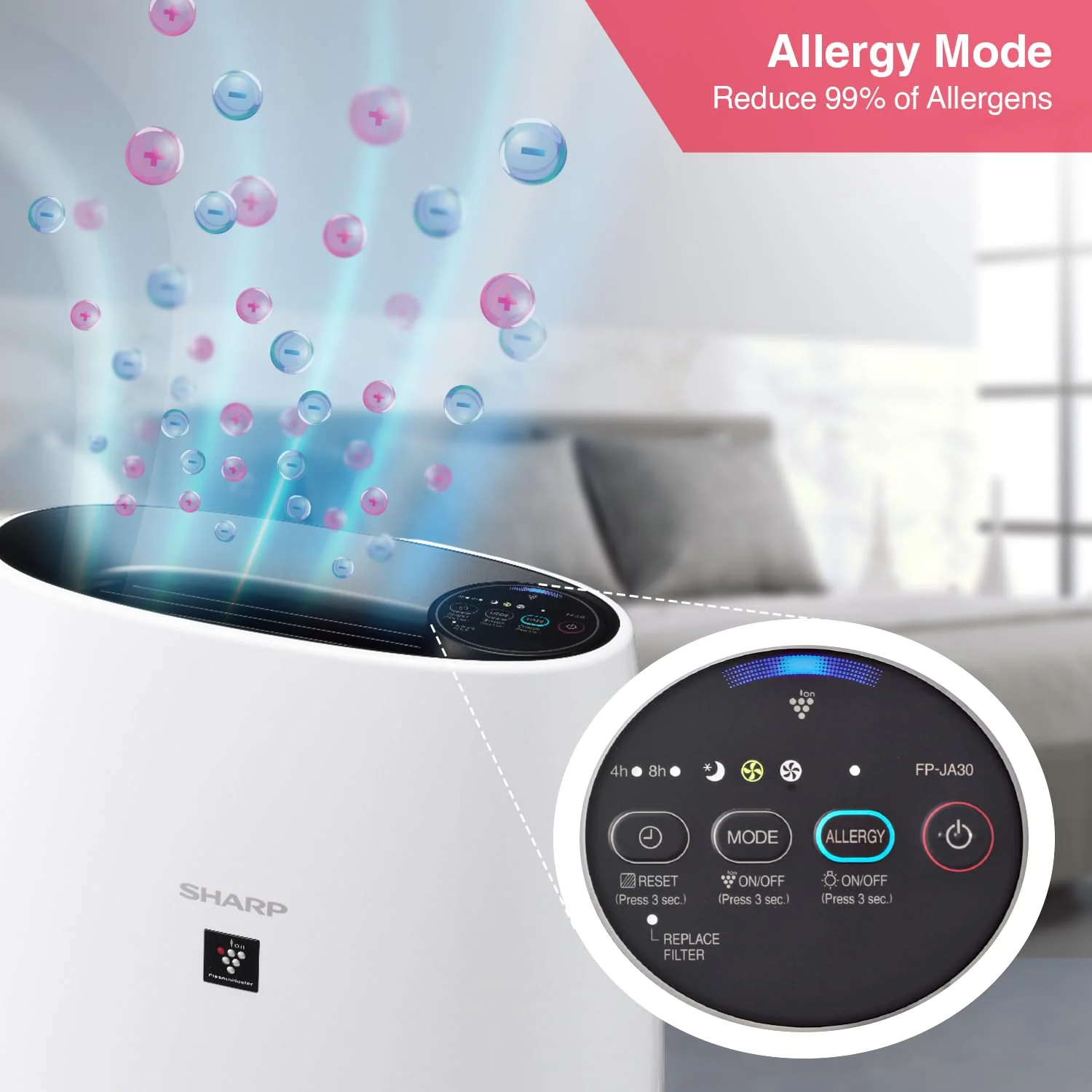 Sharp Air Purifier for Home & Office with Plasmacluster (Removes Bacteria, Virus, Mold, VOCs I JAPAN TECHNOLOGY I Traps 99.97% Pollutants I HEPA, Carbon & Pre Filter I 250 sq.ft. (White) - Image 3